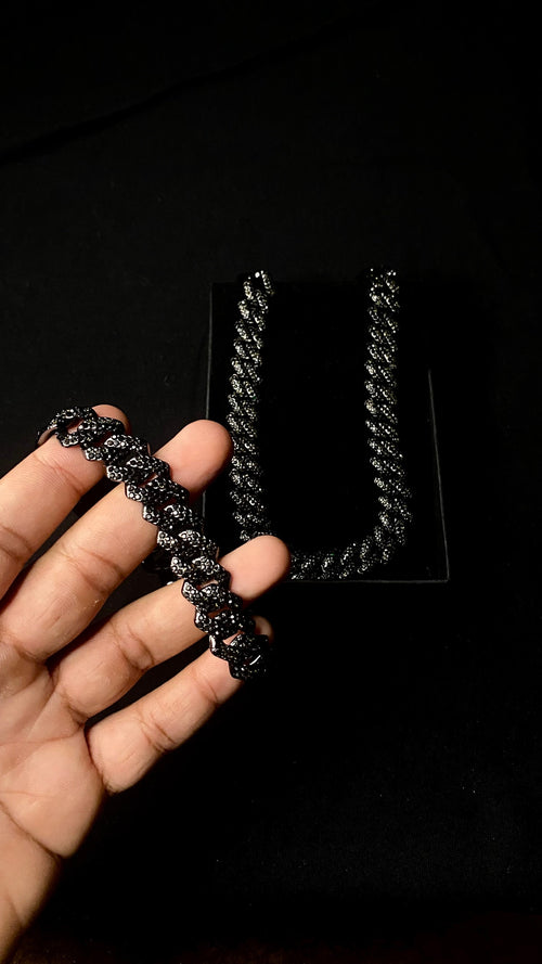 Black Iced Out Cuban Chain with Bracelet